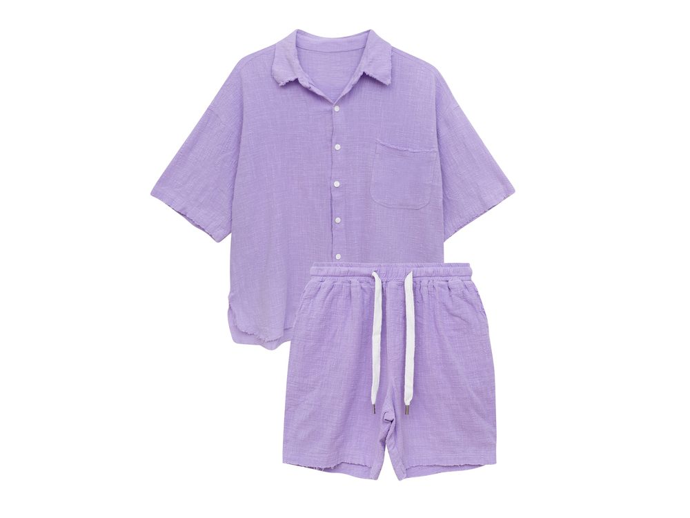 Shirt and shorts set: hanger-shot cleanup and layout after