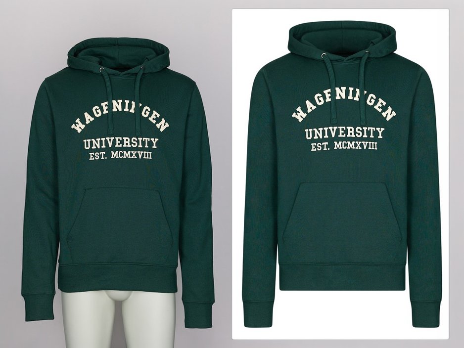 Hoodie: ghost mannequin on a clean background (before left, after right)